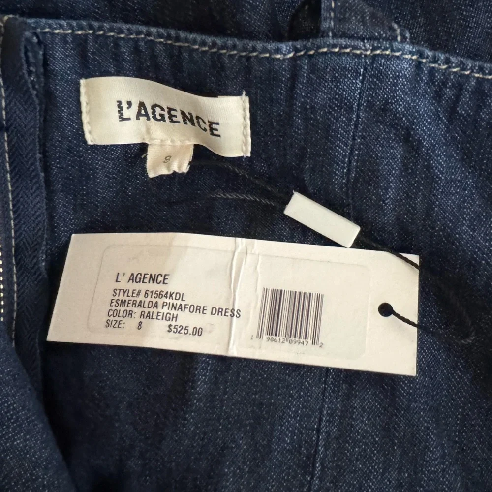L'agence Esmeralda Pinafore Denim Midi Dress 8 Raleigh Parisian Chic Preppy NWT - Picture 15 of 15
